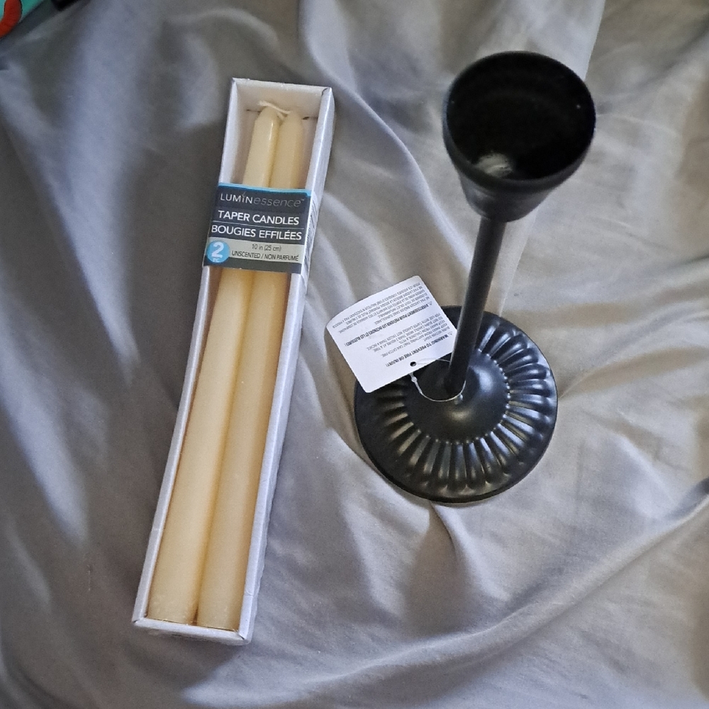 LuminEssence Taper Candles with Black Holder